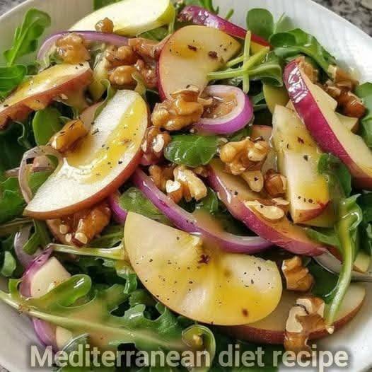 Vegan Apple Walnut salad w/ arugula & dijon vinaigrette recipe