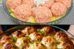 Oven-Baked Juicy Meatballs with Potatoes and Fresh Garden Salad