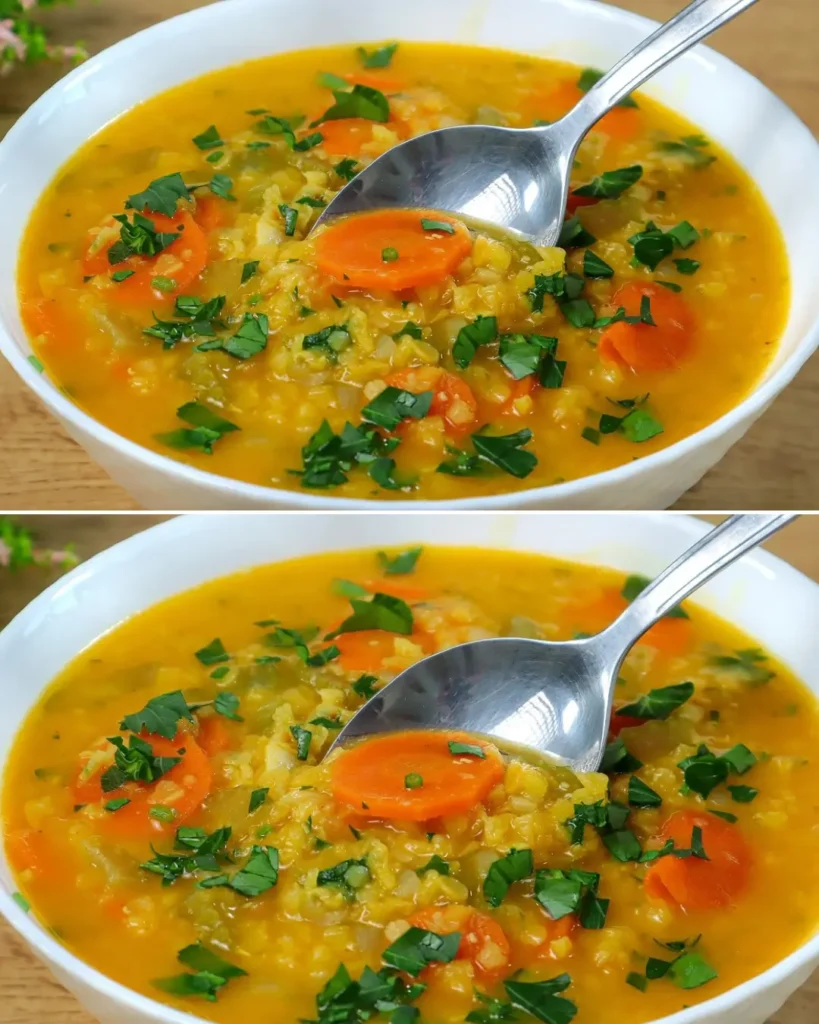 Hearty Red Lentil Vegetable Soup with Crispy Cheese Croutons