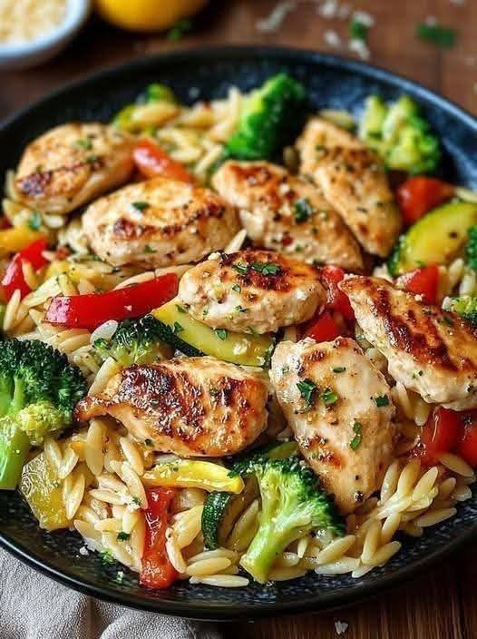 Lemon Chicken & Veggie Orzo Stir Fry