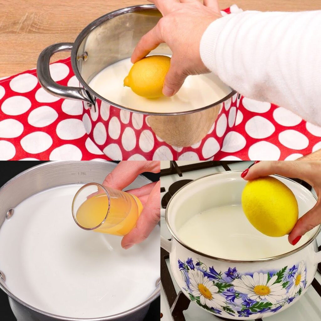 Just put a lemon in boiling milk!I don’t shop in stores anymore Only 2 ingredients